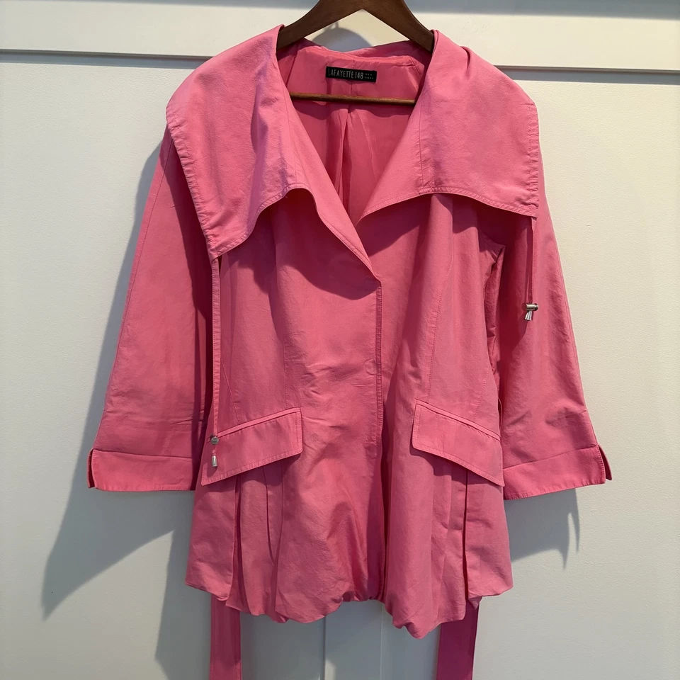 Gabardina Lafayette 148 Chaqueta Mujer Rosa Mediana Cinturón Algodón Mezcla Seda Foto 2 de 4