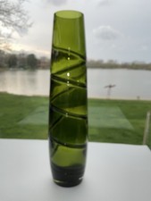 Emerald Green Art Glass Hand Blown Swirl Tall Vase 20 Inch