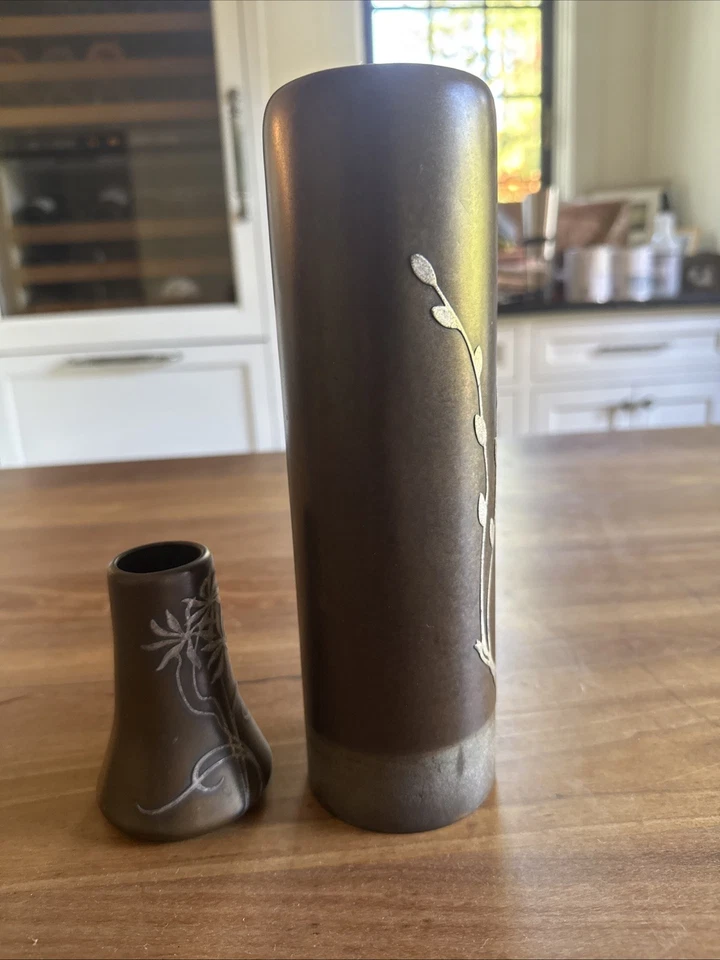 2 vasos de prata sobre bronze Art Deco Heintz - Imagem 2 de 4