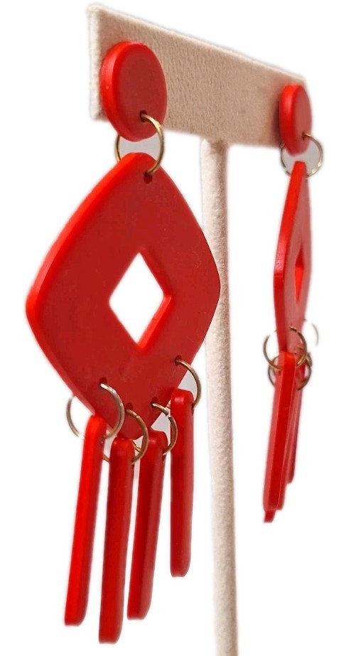 VTG Geo Diamond Drop Dangle  Statement Earrings R… - image 3