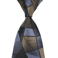 New Luxury Geometric Black Blue Brown Skinny Woven 100 Silk Men's Tie Necktie