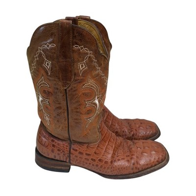 VTG Mens Unbranded Cowboy  Alligator Print  Square Toe Brown Boots Size 11.5