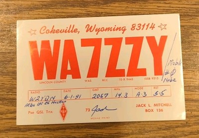 Vintage Ham Amateur Radio Card Postcard 1981 Cokeville Wyoming WA7ZZY