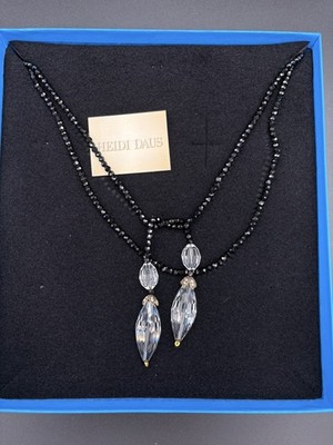 NWT HEIDI DAUS Black and Clear Crystal Drape Necklace Art Deco Design 64''