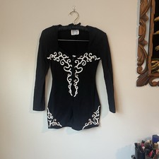 70s Peep Black Cotton Dance Leotard Showgirl Costume Size XS