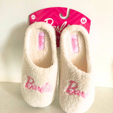 BARBIE Fashionistas Plush, Creme  Pink- H Slippers - Medium 6.5-7.5 NEW