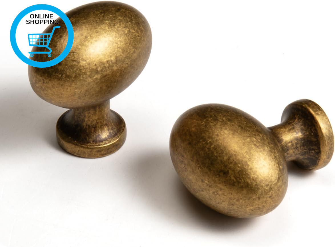 Oval Antique Brass Cabinet Knobs, Zinc Alloy for Drawer Knobs for Dresser Cupboa