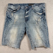 SMOKE RISE Men's 36 Denim Shorts Distressed Ripped Blue Jean Cut Off Y2K Moto