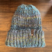 Handmade Chunky Knit Ribbed Beanie Blue And Green Unisex Winter Hat