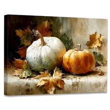 WODMIS Fall Pumpkin Wall Decorations Framed Canvas Art, Rustic Autumn fall 09