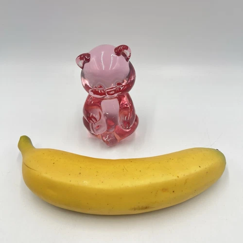 Fenton Pink Sitting Teddy Bear Glass Figurine/Art Glass 3.5" W Sticker Vintage