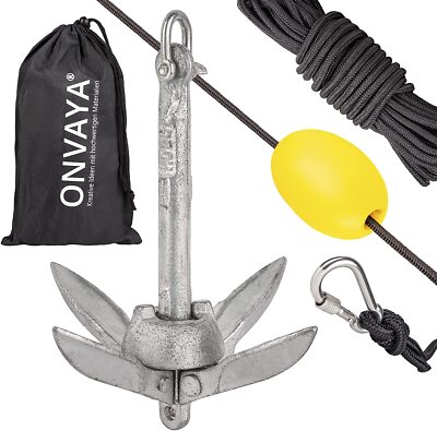 ONVAYA  Bootsanker | 0,7 kg | Klappanker | Ankerleine Karabiner Boje Beutel