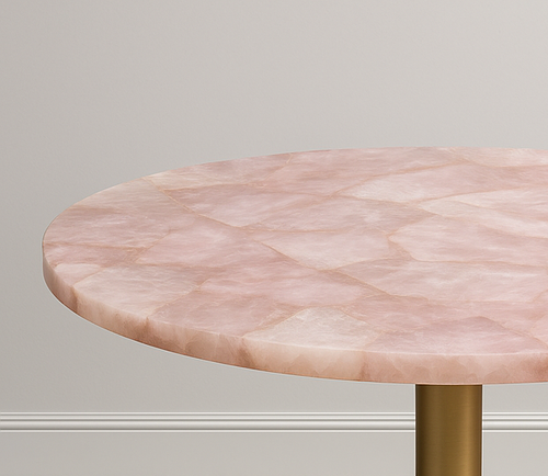 Round Quartz Agate Coffee Table Top | Handmade Gemstone Inlay | Polished Agate S - Picture 5 of 6