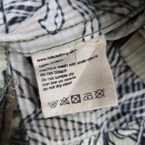 Folk Cuban Shirt Mens Large 4 Green Leaf Print Short Sleeves Camp Hawaiian - Imagen 6 de 8
