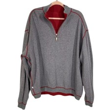 Tommy Bahama Sweatshirt Men XL Tobago Bay Half Zip Reversible Red Gray Sweater