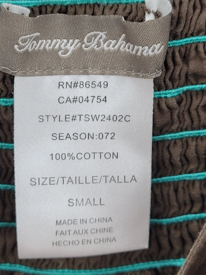 Tommy Bahama Vestido Mujer Pequeño Marrón Azul Estampado Sin Mangas Solero Playa Boho Foto 4 de 4