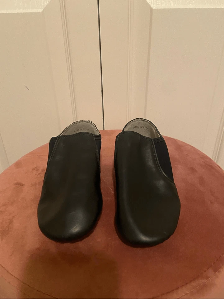 Zapatos de jazz negros sin cordones suela de cuero elástico baile para niña 12,5 Foto 2 de 4