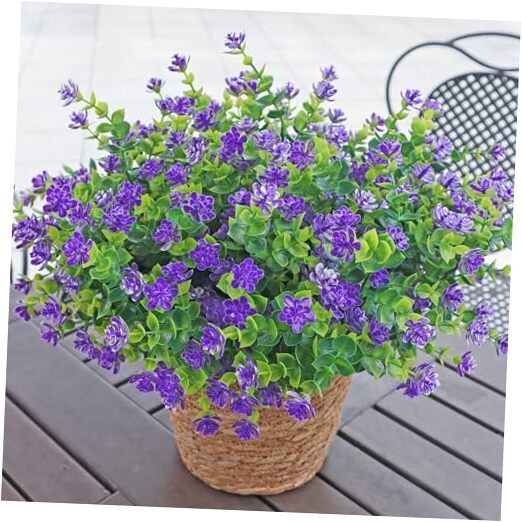 Artificial Flowers for Outdoors, 12 Bundles UV Resistant Realistic Faux Purple