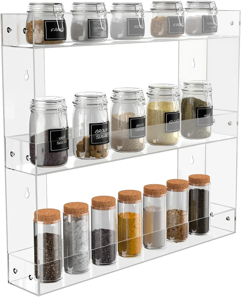 Wall Spice Rack 3 Tiered Acrylic Hanging Under Cabinet Clear kitchen  Organizer