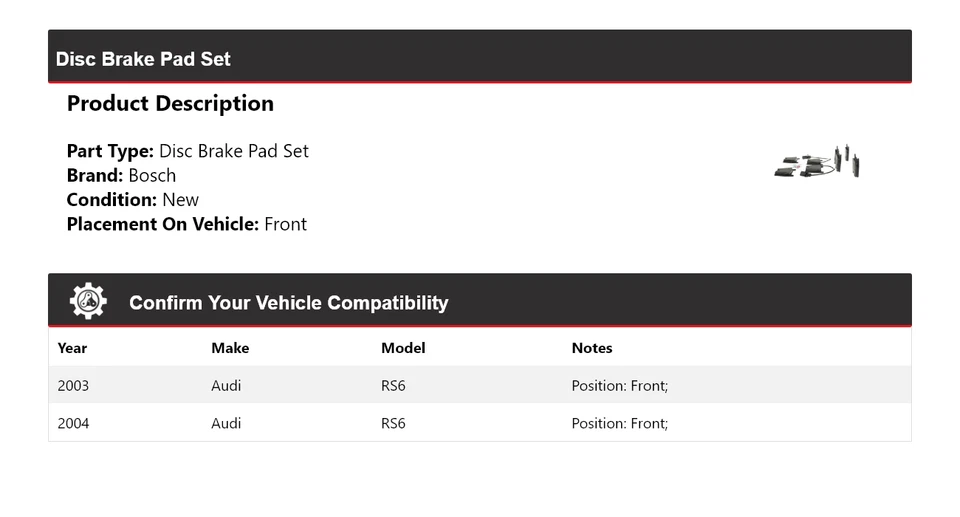 For 2003-2004 Audi RS6 Bosch Semi-Metallic Brake Pads Front Foto 2 de 4
