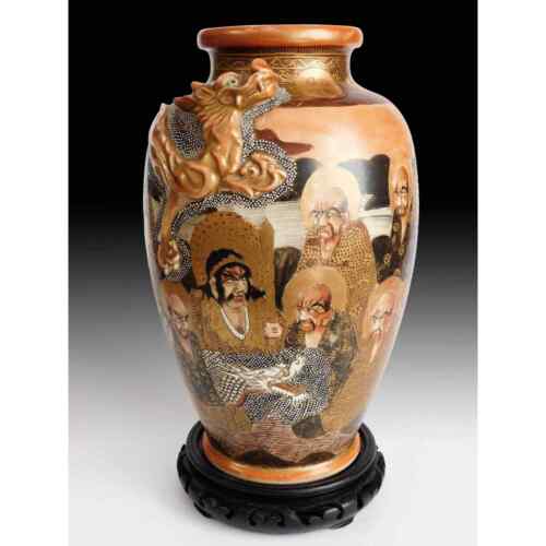 "Antike japanische Meiji-Periode Drache Rakan Satsuma Vase 12""H - Bild 5 von 9