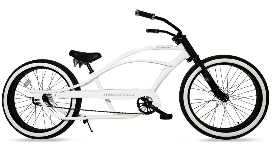 26" Wheels White Steel Stretch Beach Cruiser Fat Tires Single Speed Gift Bicycle - Image 2 of 4