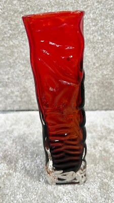 VINTAGE ROTE LAVA VASE JAPANISCHE MCM MODERNIST BLUMEN FLRAL GLASWAREN VASE