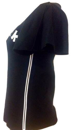 Women's MASQ Solid Black Casual Cotton Split Sleeve Tee Shirt Top SZ M(Fits Sm) - Picture 3 of 5