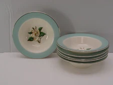 6 HOMER LAUGHLIN LIFETIME CHINA TURQUOISE MAGNOLIA 6" BERRY BOWLS