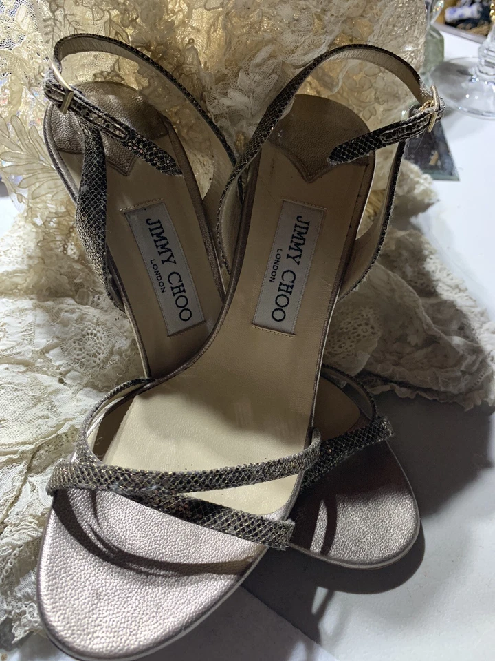 Shoes Jimmy Choo gold Lamee sling back  heels Size 39 - Image 4 of 4