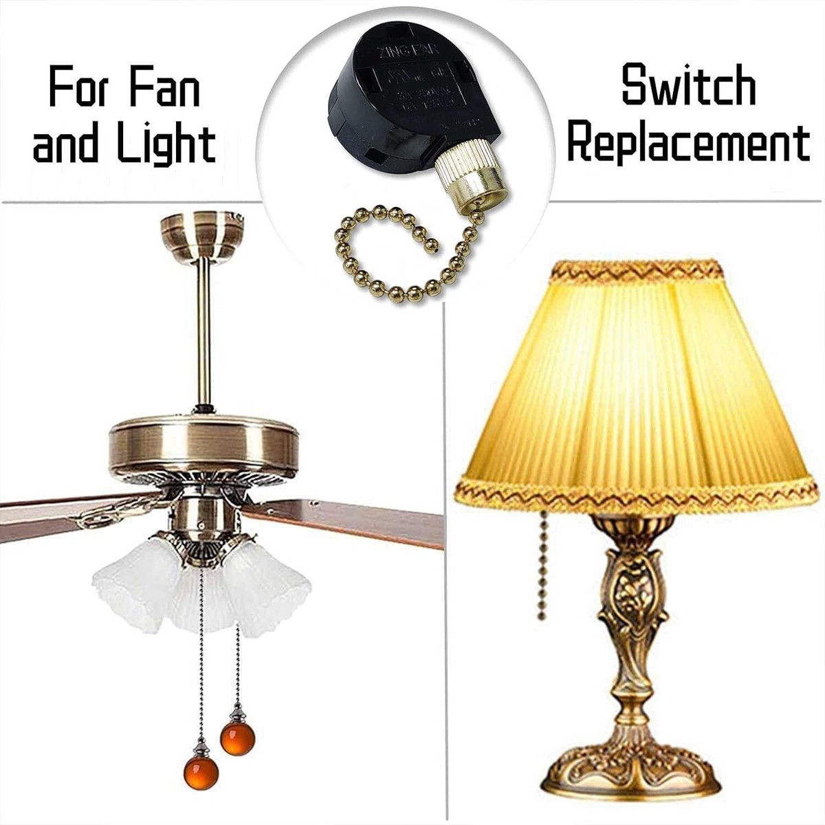Zing Ear ZE-268S2 w/ Brass PULL CHAIN FAN SWITCH dual capacitor 3