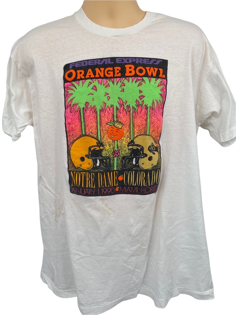 Vtg 1990 Fed Ex Orange Bowl Notre Dame v CU Miami FL White T-Shirt