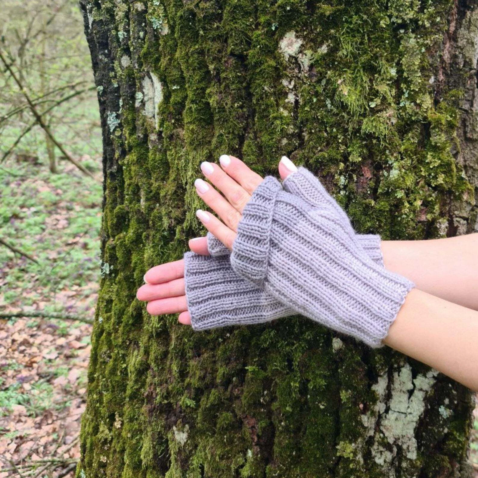 Gray Colorblock Dog Walking Fingerless Gloves