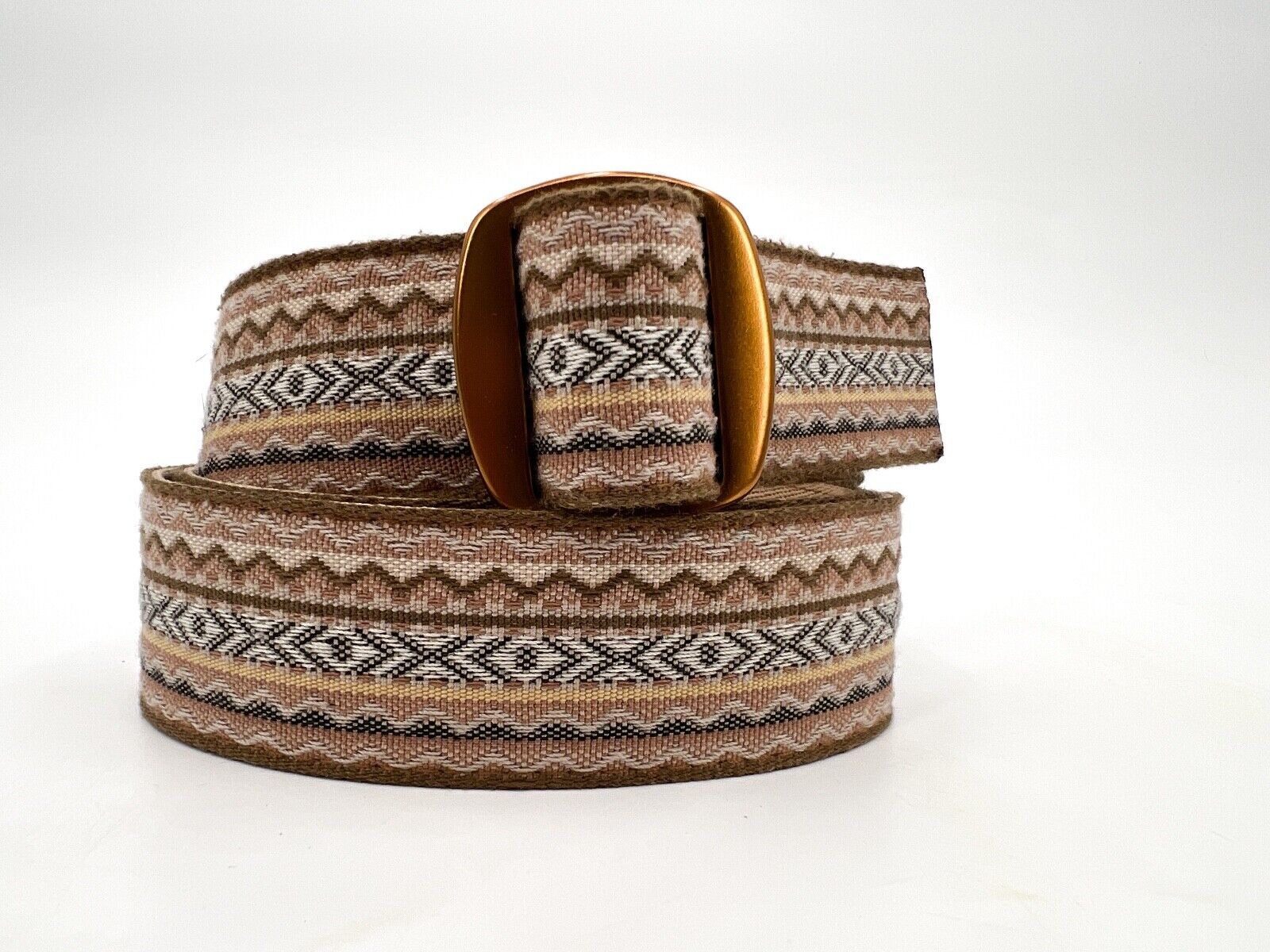 Bison Designs Belt Women Large Brown Embroidered Knit Canvas Adjustable Belt