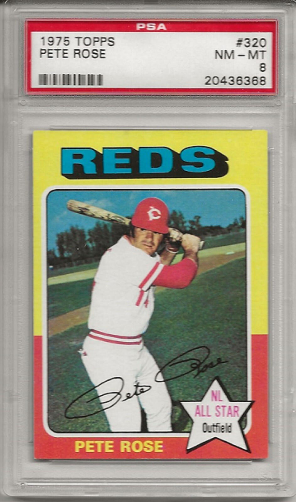 1975 TOPPS #320 PETE ROSE, PSA 8 NM-MT,  CINCINNATI REDS, HITS KING,  L@@K