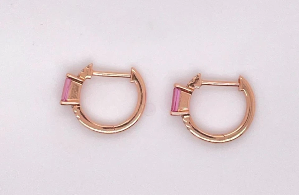 14K Rose Gold 0.35ctw Pink Sapphire & Diamond Huggie Hoop Earrings - Image 2 of 4