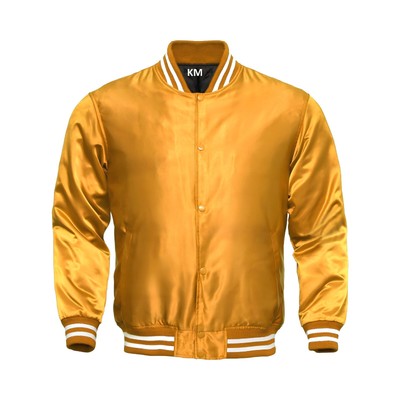 Men Jacket Varsity Letterman Jacket Baseball Jacket Golden Satin Men L