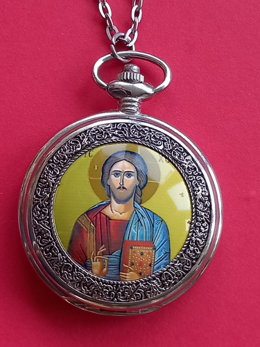 JESUS CHRIST CHRISTIAN NEW POCKET WATCH WITH CHAIN QUARTZ SILVER PLATED - Picture 9 of 9