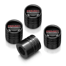 GMC Denali Nameplate in Black on Black Aluminum Cylinder Tire Valve Stem Caps