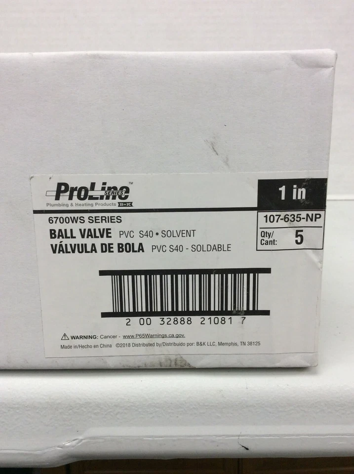 ProLine 107-635-NP PVC Full Port Inline Ball Valve, 1" Box of 5 Free Shipping - Image 3 of 4