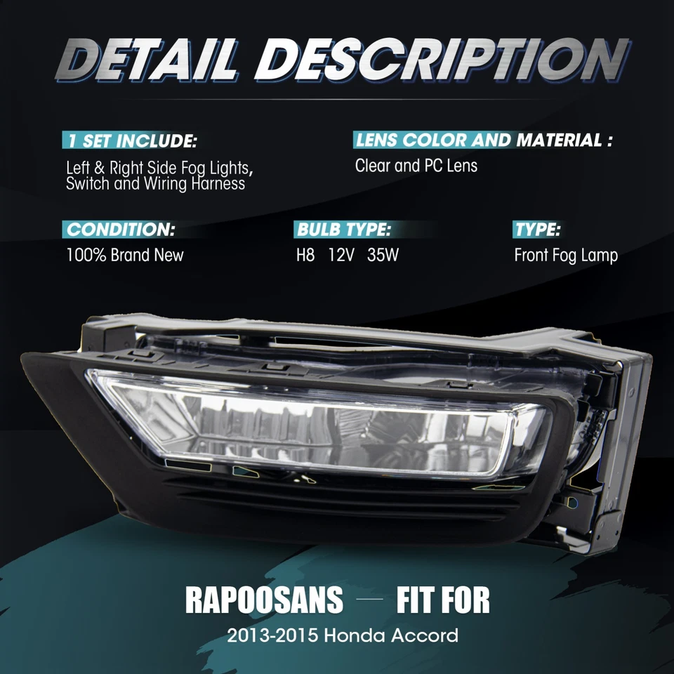 Luces antiniebla con arnés para Honda Accord 2013-2015 sedán de 4 puertas-L+R Foto 3 de 4