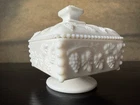 Vintage Westmoreland Milk Glass, Beaded Grape Candy Dish, Lidded Pedestal Dish
