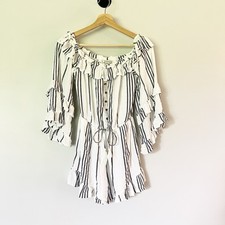 American Eagle Romper Size Small White Black Striped Boho Ruffled Resort Beach