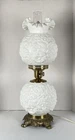 VINTAGE FENTON PUFFY POPPY MILK GLASS WHITE GWTW ELECTRIC TABLE LAMP  22.5” TALL