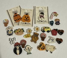 Mill Hill Lot Of 25 ceramic buttons, cross stitch, needlepoint, craft