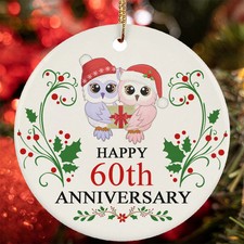 Happy 60th Anniversary Ornament Funny Owl Couple 60 Year In Love Christmas Gift