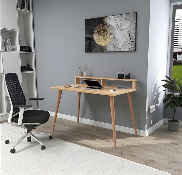 Hellbrauner Arbeitstisch Designer Computertisch LuxuriöSe Holz MöBel-image