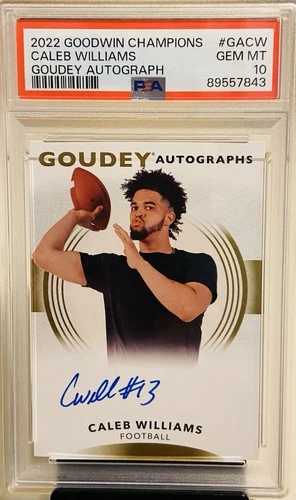 Caleb Williams 2022 Goodwin Champions Goudey Rookie On-Card Auto, PSA 10 🏈🔥✍️