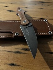 Giant mouse neck knife Canvas Micarta handles leather sheath