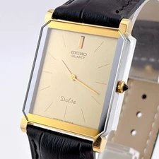 SEIKO Dolce Quartz Wristwatch Rectangular Gold Silver Black Battery Updated
